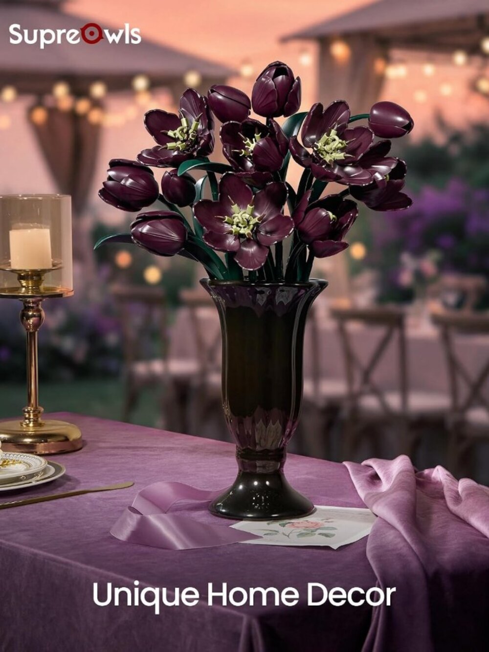 Dark Purple Tulip Flowers Building Set Botanical Bouquet for Her - Picture 2 of 7